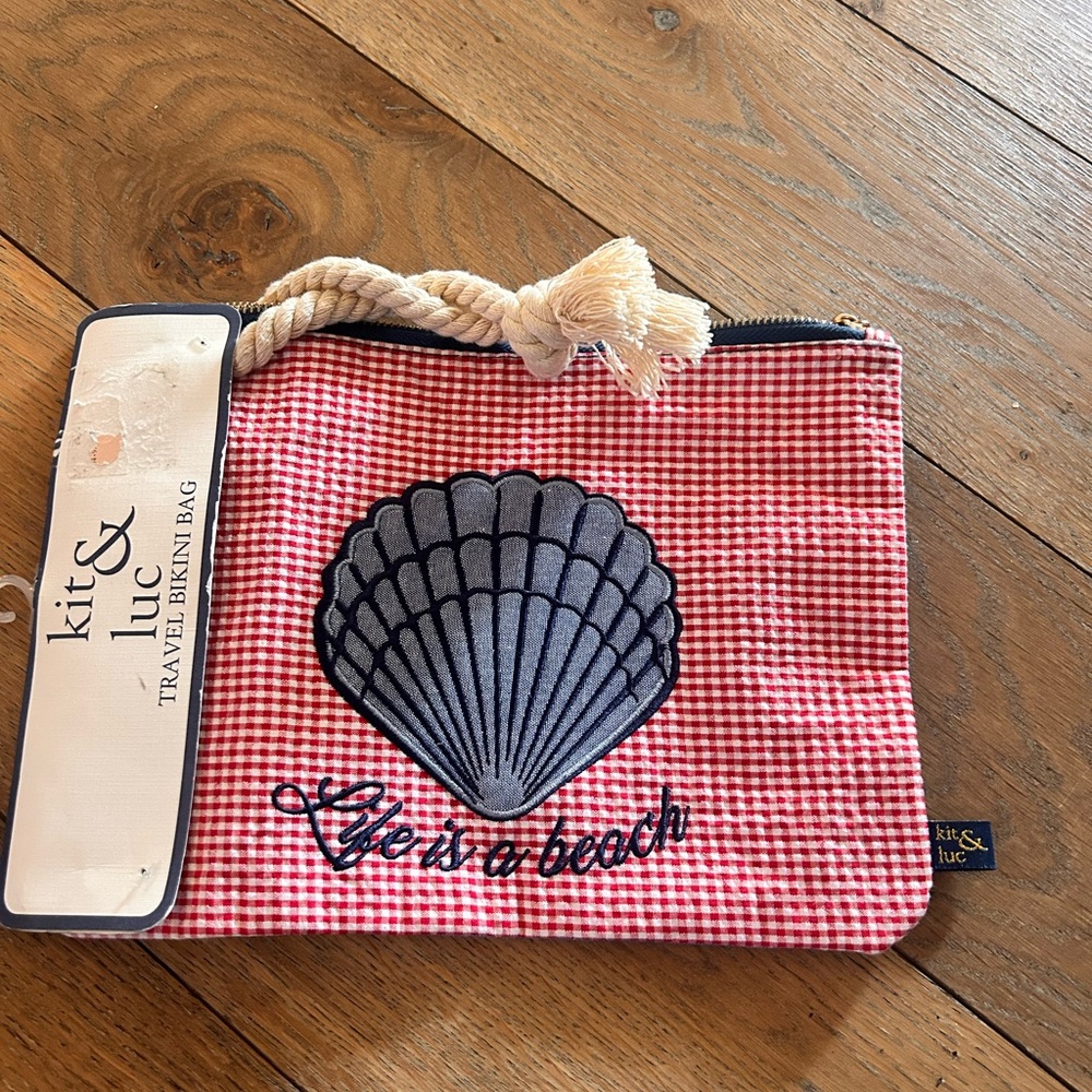NWT Kit & Luc Red Gingham Travel Bikini Bag